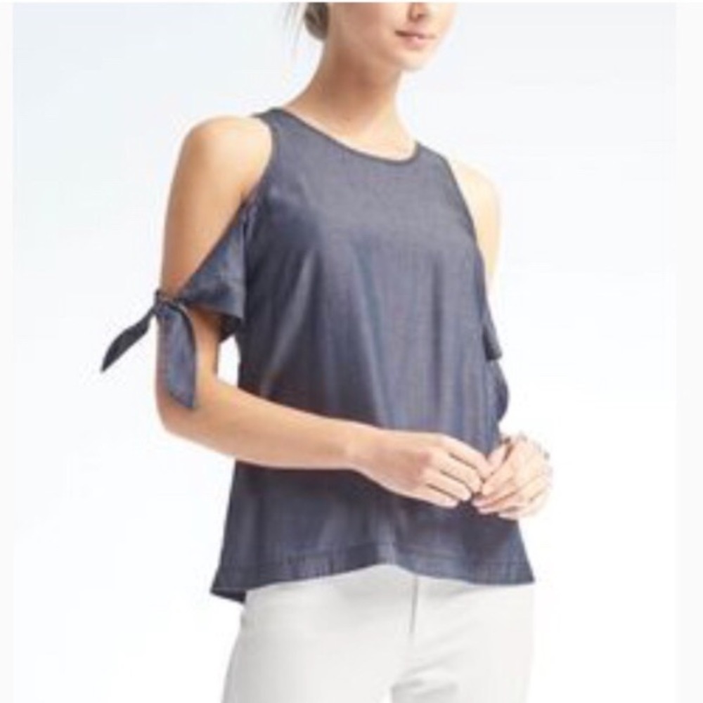 Banana Republic Chambray Cold Shoulder Top
